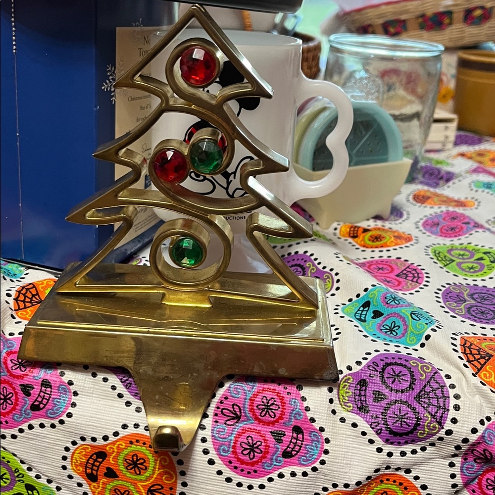Vintage Stocking Hanger Christmas Tree Solid Brass